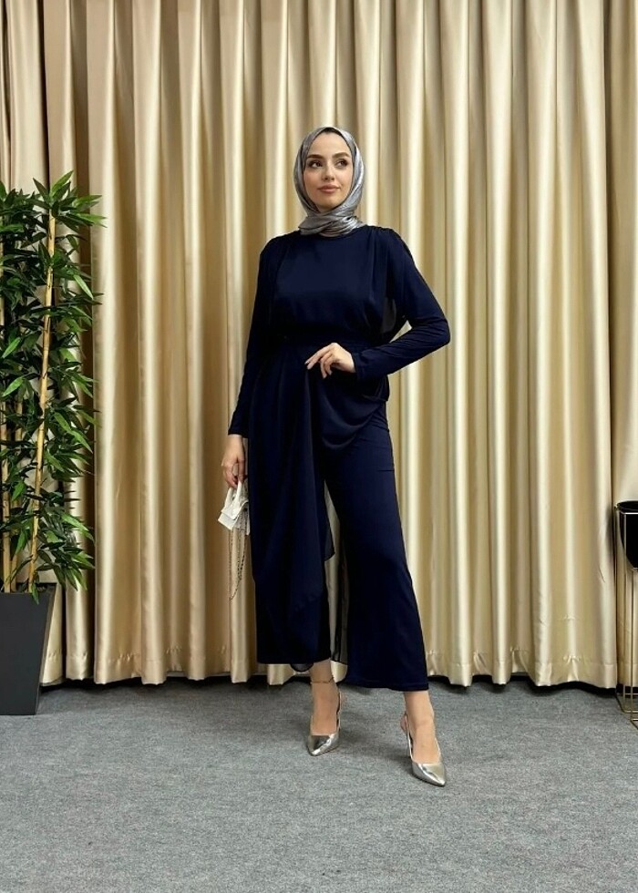 Şifon kemerli tulum - Görsel 3