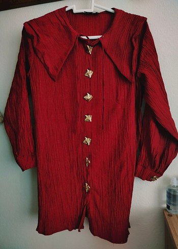 Zara Bordo Vintage Düğmeli Kadın Gömlek