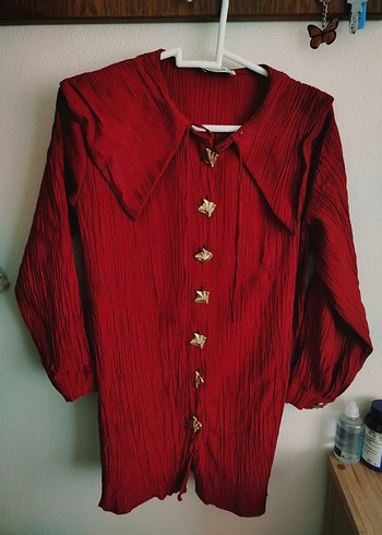 Bordo Vintage Düğmeli Kadın Gömlek