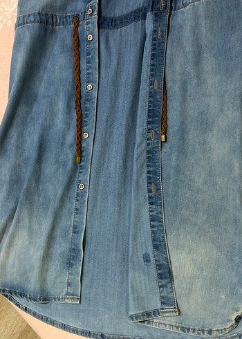 Network Düğmeli Mavi Denim Hamile Midi Elbise