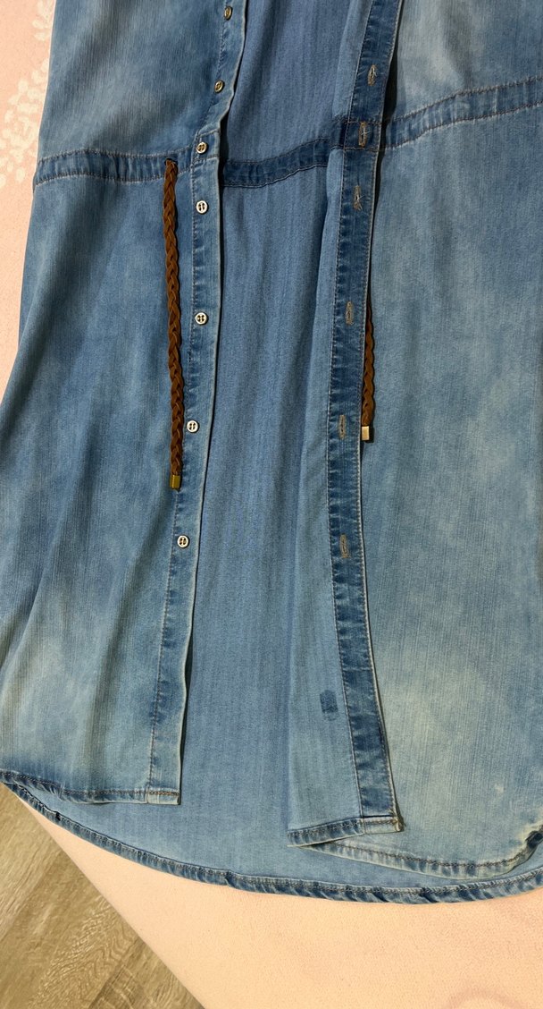 Düğmeli Mavi Denim Hamile Midi Elbise - Görsel 2