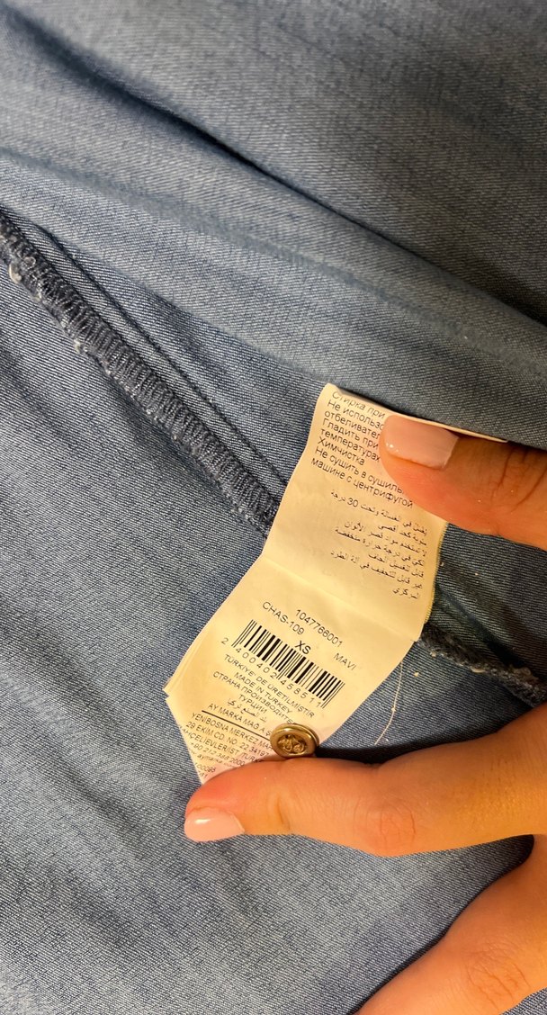 Düğmeli Mavi Denim Hamile Midi Elbise - Görsel 3