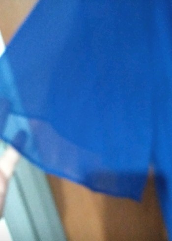 Mavi Uzun Drapeli Kadın Elbise - Görsel 5