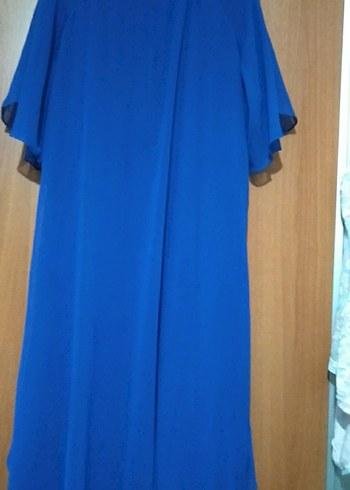 Mavi Uzun Drapeli Kadın Elbise - Görsel 7