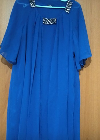 Mavi Uzun Drapeli Kadın Elbise - Görsel 2