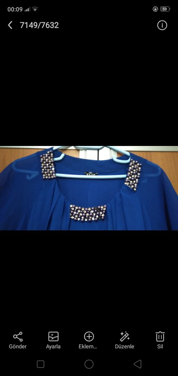 Mavi Uzun Drapeli Kadın Elbise - Görsel 3