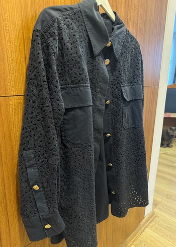 Zara Nakışlı Uzun Kollu Lacivert Denim Gömlek