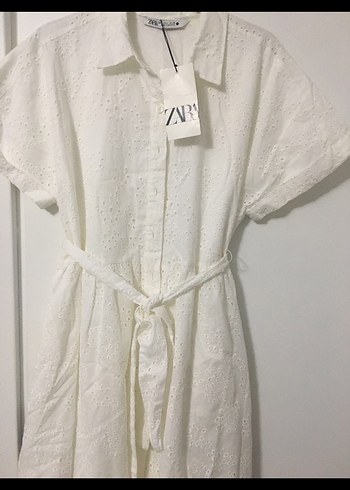 Zara Kadın Beyaz Pamuklu Uzun Elbise - Görsel 4