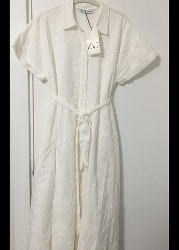 Zara Kadın Beyaz Pamuklu Uzun Elbise - Görsel 5