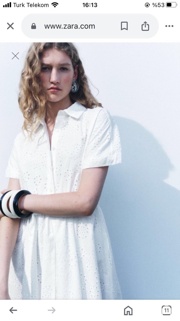 Zara Kadın Beyaz Pamuklu Uzun Elbise - Görsel 2