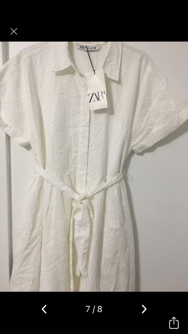 Zara Kadın Beyaz Pamuklu Uzun Elbise - Görsel 4