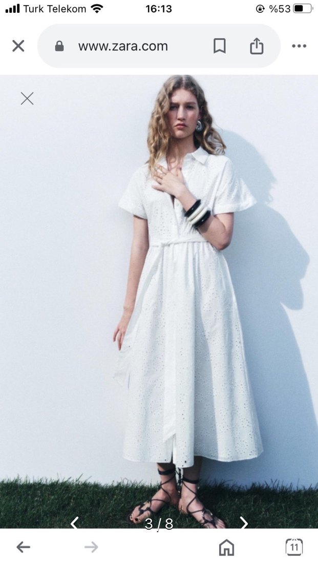 Zara Kadın Beyaz Pamuklu Uzun Elbise - Görsel 3