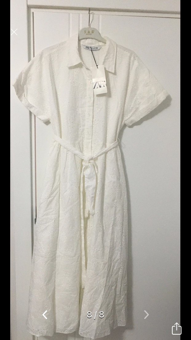 Zara Kadın Beyaz Pamuklu Uzun Elbise - Görsel 5