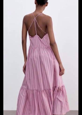 Zara Pembe Çizgili Uzun Pilili Kadın Elbise - Görsel 2
