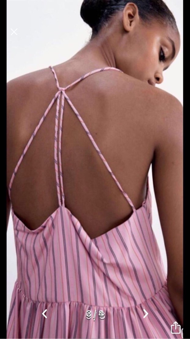 Zara Pembe Çizgili Uzun Pilili Kadın Elbise - Görsel 3