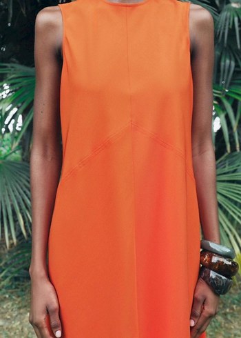 Zara Turuncu Saten Uzun Salaş Elbise - Görsel 2