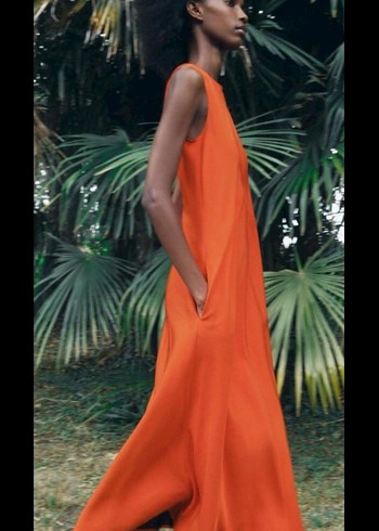 Zara Turuncu Saten Uzun Salaş Elbise - Görsel 4