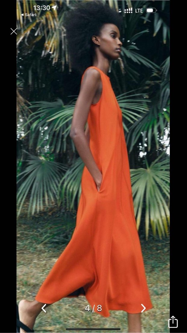 Zara Turuncu Saten Uzun Salaş Elbise - Görsel 4