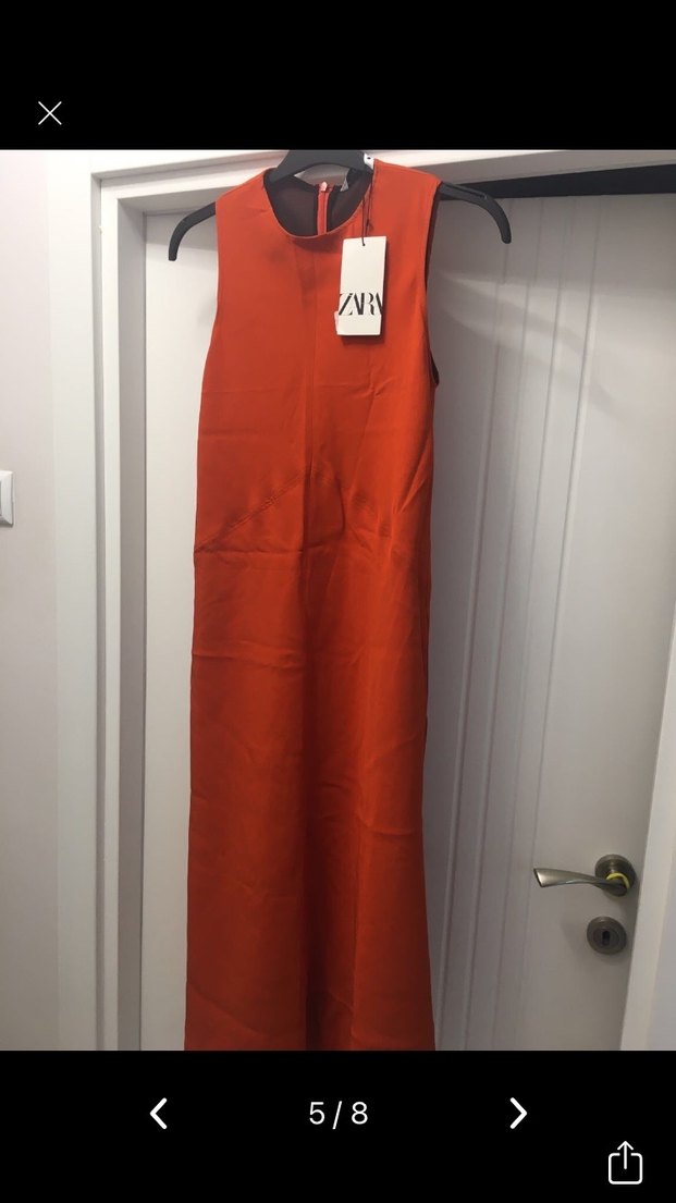 Zara Turuncu Saten Uzun Salaş Elbise - Görsel 5