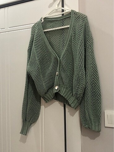 Crop hırka mint yeşili