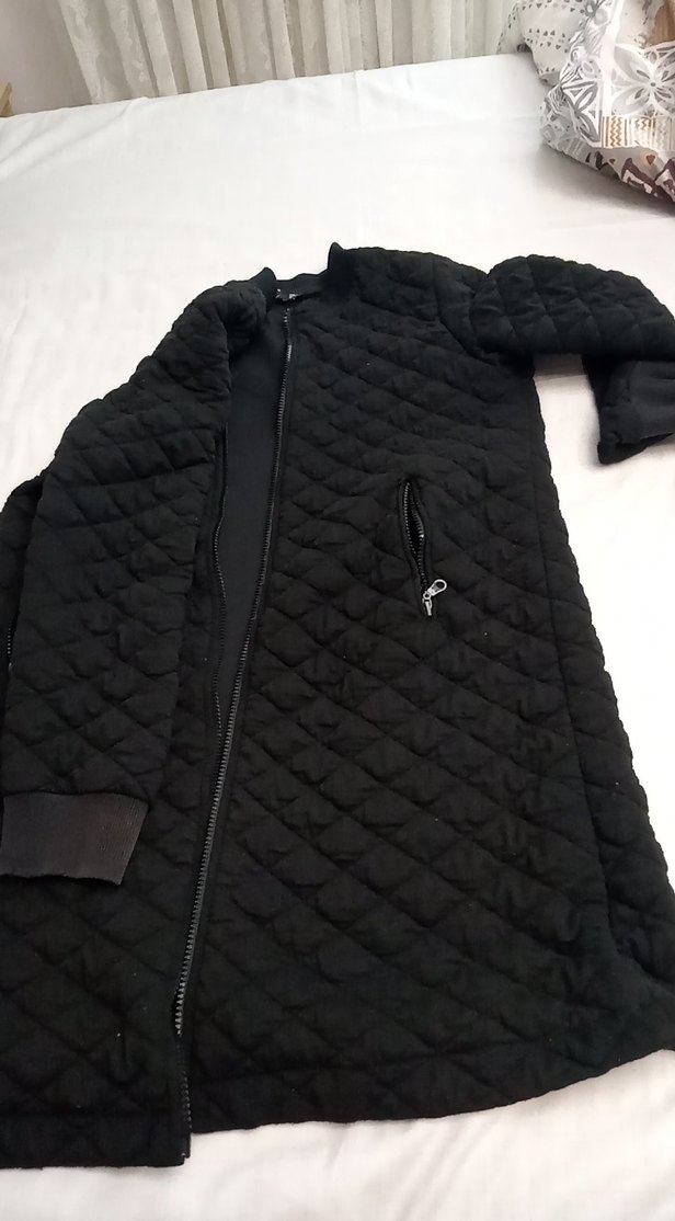 Uzun Siyah Fermuarlı Kadın Ceket - Görsel 2