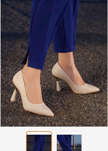 Bej Stiletto Topuklu Kadın İş Ayakkabısı - Görsel 2