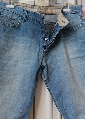 Düğmeli Mavi Bermuda  Kot Pantolon erkekler için - Görsel 2