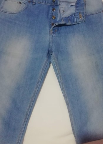 Düğmeli Mavi Bermuda  Kot Pantolon erkekler için - Görsel 3