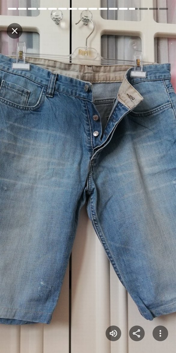 Düğmeli Mavi Bermuda  Kot Pantolon erkekler için - Görsel 2