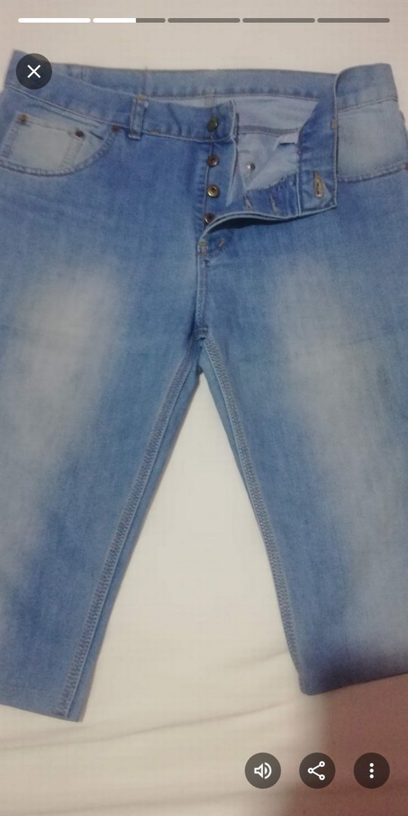 Düğmeli Mavi Bermuda  Kot Pantolon erkekler için - Görsel 3