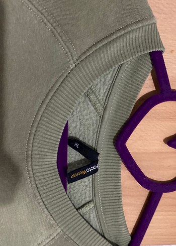 Kadın Haki Keten Sweatshirt - Görsel 2