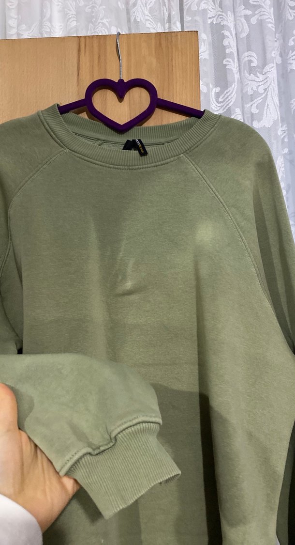 Kadın Haki Keten Sweatshirt - Görsel 3