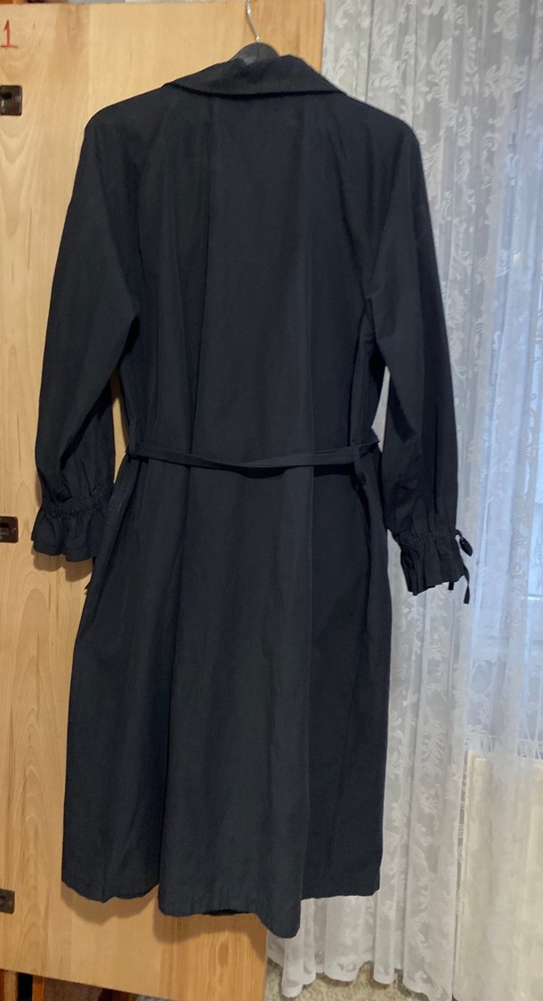 Siyah Uzun Kemerli Kadın Trençkot - Görsel 5