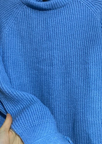 Mavi Örgü Kadın Triko Kazak - Görsel 3