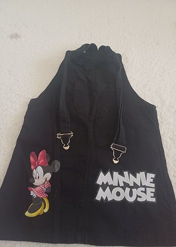 Kolsuz Siyah Minnie Mouse Kız Elbisesi