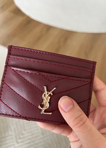 YSL Marka Bordo Deri Kadın Cüzdan Kartlık - Görsel 2