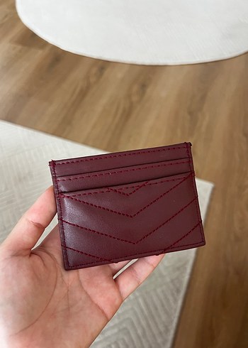YSL Marka Bordo Deri Kadın Cüzdan Kartlık - Görsel 3