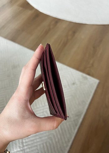 YSL Marka Bordo Deri Kadın Cüzdan Kartlık - Görsel 4