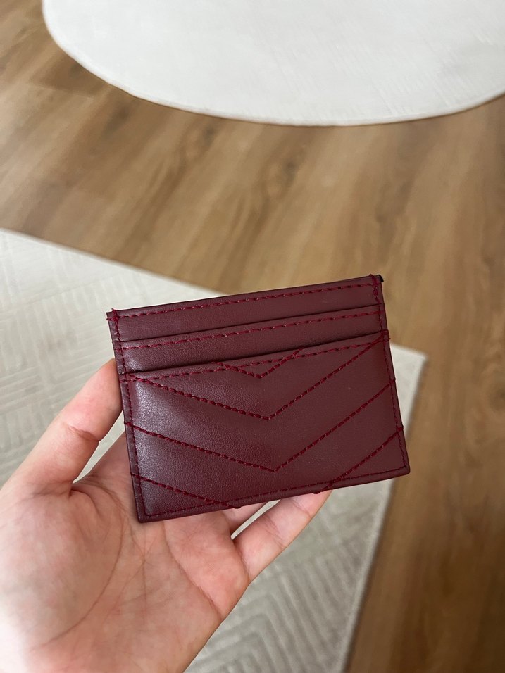 YSL Marka Bordo Deri Kadın Cüzdan Kartlık - Görsel 3