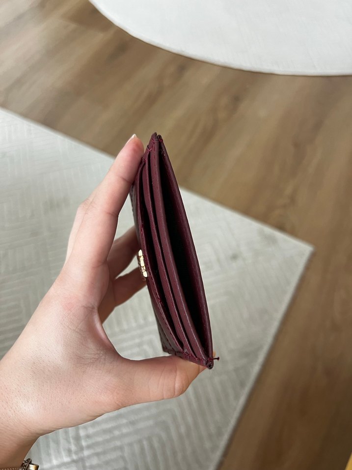 YSL Marka Bordo Deri Kadın Cüzdan Kartlık - Görsel 4