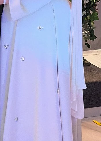 Tesettür nikah elbisesi ipek saten  inci beyazı - Görsel 3