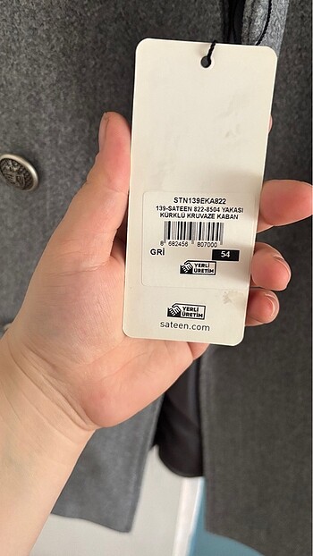 54 Beden gri Renk Sateen Men Gri Erkek Kaban