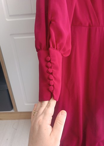 l Beden Bordo Drapeli Uzun Kollu Kadın Elbise