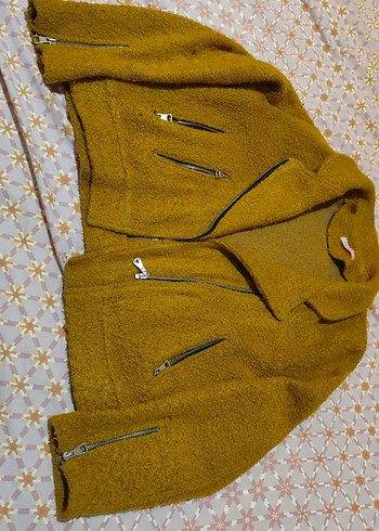 Kadın Sarı Fermuarlı Midi Ceket - Görsel 2