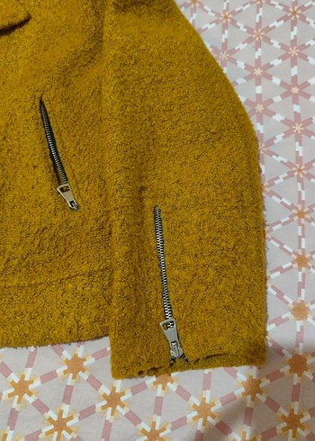 Kadın Sarı Fermuarlı Midi Ceket - Görsel 3