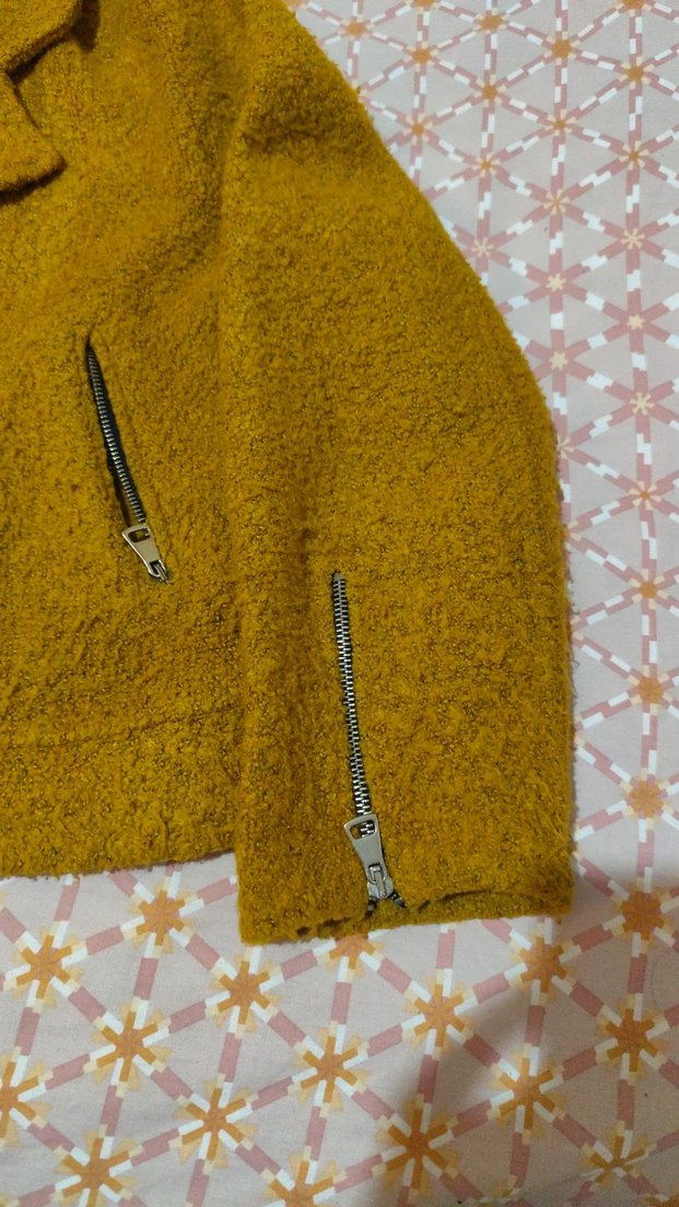 Kadın Sarı Fermuarlı Midi Ceket - Görsel 3