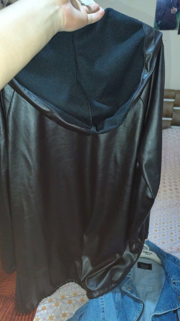 Siyah Drapeli Deri Kadın Ceket - Görsel 2