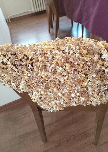 Beden Dantel Detaylı Bej Kadın Örgü Şal