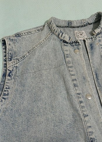 Gri Kadın kot Kolsuz Ceket - Görsel 2