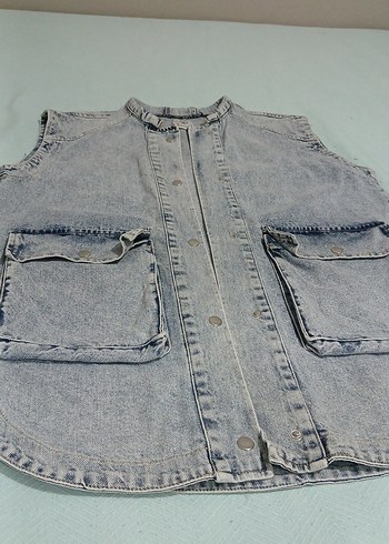 Gri Kadın kot Kolsuz Ceket - Görsel 4